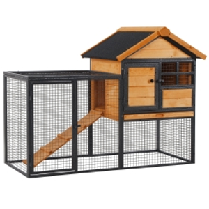 PawHut Rabbit Hutch Guinea Pig Hutch Wood-metal Elevated Guinea Pig House Pet Bunny Cage for Outdoor 122 x 63 x 92cm Light Yellow
