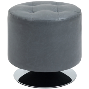 HOMCOM 360° Swivel Foot Stool Round PU Ottoman with Thick Sponge Padding and Solid Steel Base, Grey