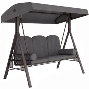 Outsunny 3 Seat Garden Swing Chair Steel Swing Bench w/ Cushions Cup Trays