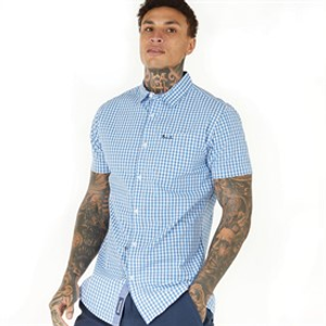 Bench Mens Esher Short Sleeve Shirt Blue/White
