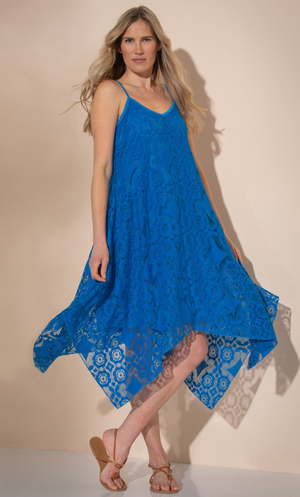 Dipped Hem Lace Midi Dress - Persian/Blue