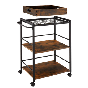Drinks Trolley Worcester - 3 shelves and removable tray, 4 swivel castors with parking brake