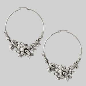 PARADISE. Ornate Floral Hoop Earrings - Silver - Silver