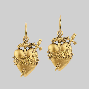 INFERNO. Sacred Heart Hoop Earrings - Gold - Gold