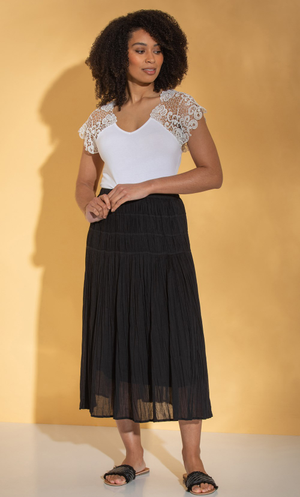 Pull On Crinkle Cotton Boho Midaxi Skirt - Black