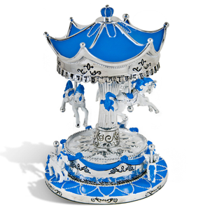 Enchanting Silver And Blue Decorated Animated Musical Carousel