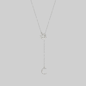 SOLSTICE. Sun & Moon Lariat Necklace - Silver