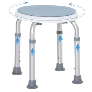 HOMCOM 360° Swivel Shower Chair, Height Adjustable Aluminium Shower Stool with Non-Slip Feet for Disabled, Elderly, Light Blue