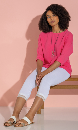 Loose Fit Textured Cotton Top With Necklace - Cerise