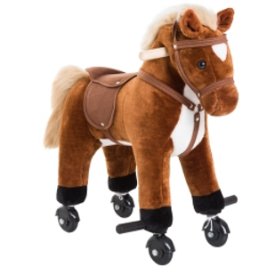 HOMCOM Rocking Horse Kids Ride on Walking Horse Animal Pony Wheeled Riding Plush Toy w/Sound for 2 Years and Up (Brown)