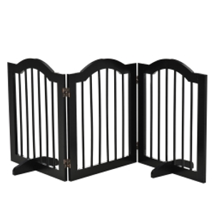 PawHut Freestanding Dog Gate Wooden Stair Gate for Dogs with Support Feet Foldable Pet Fence Safety Barrier for the House Doorway Stairs Black