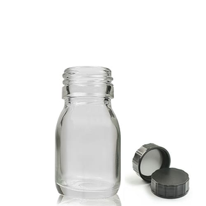 30ml Clear Glass Medicine Bottle With Screw Cap - Black