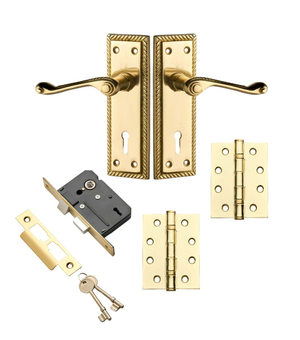 Georgian Scroll Lever Sashlock Door Handle - Solid Brass - Polished Finish - Complete Door Pack - Designer Levers