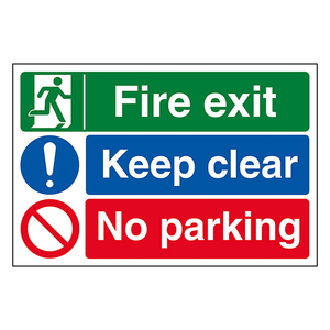 Fire Exit / Keep Clear / No Parking 600 x 400 mm - 2mm Rigid Plastic (Wall M