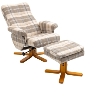 HOMCOM Linen Swivel Recliner Chair with Footstool, Wooden Base and Storage for Living Room, Multicolour
