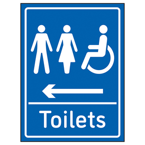 Mixed Toilets Arrow Left Blue 200 x 300 mm - 2mm Super-Tough Rigid Pla