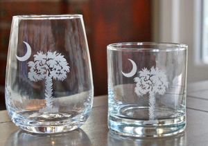 Palmetto & Crescent Moon - South Carolina Flag - Laser Engraved Glasses