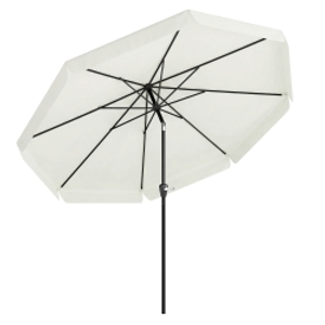 Outsunny 2.7m Patio Parasol Garden Umbrellas with Aluminium Pole, UPF 50+ Outdoor Sun Shade Table Umbrella with Tilt, Crank, 8 Ribs, Ruffles, White
