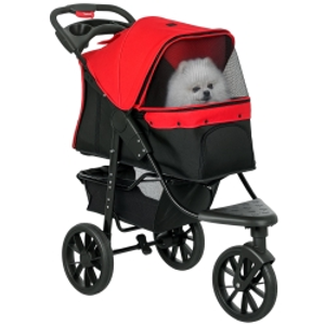 PawHut Dog Stroller Foldable Pet Pram, 3 Wheels Dog Pushchair with Brake, for Small Miniature Breeds, Cats, Red