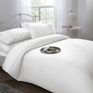 White Ritz 300 Thread Count 100% Cotton Satin Stripe Duvet Set