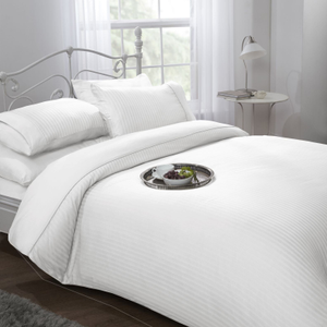 White Ritz 300 Thread Count 100% Cotton Satin Stripe Duvet Set