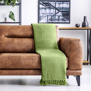 Pistachio Green Honeycomb Recycled Cotton Throw