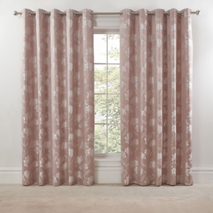 Blossom Blush Pink Lined Eyelet Jacquard Curtains