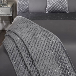 Glamour Silver Quilted Sequin Velvet Bedspread Set