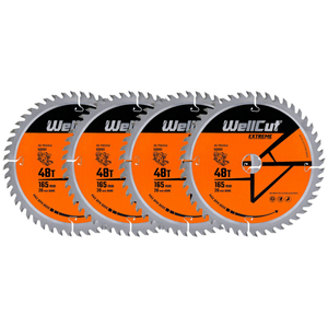 WellCut TCT Circular Saw Blades 165mm x 20mm x 48T Fine Cutting Wood Saw Blades Compatible with all Brands Pack of 4 | WC-P1652048-4