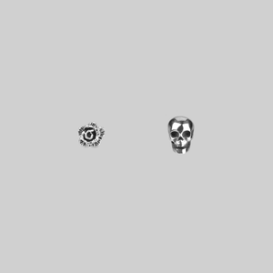 LIFE & DEATH. Tiny Sterling Silver Skull & Rose Studs - Silver