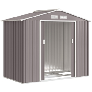 Outsunny 7ft x 4ft Lockable Garden Storage Shed, Metal Tool Storage Sheds with Sloped Roof and Foundation, Grey