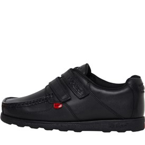 Kickers Junior Boys Fragma Strap Leather School Shoes Black