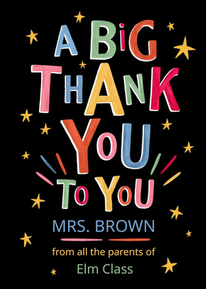 Colourful Typography Big Thank You Teacher Card