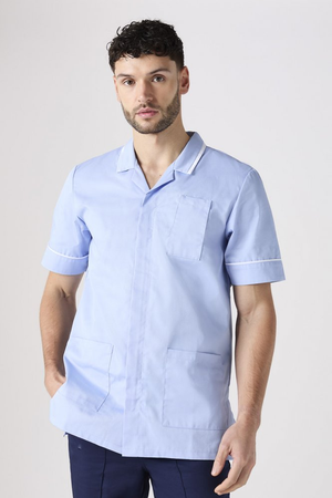 SJ Men's Collar Healthcare Tunic, Sky Blue/White