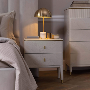 Davina Stone 2 Drawer Bedside Table with Gold Handles