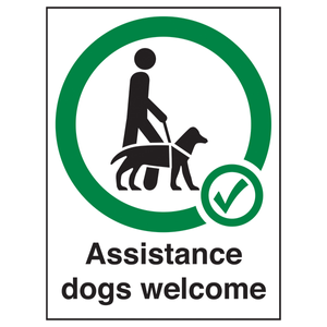 Assistance Dogs Welcome - 150x200mm - Face Adhesive Vinyl