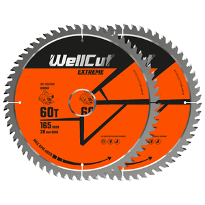 WellCut TCT Circular Saw Blades 165mm x 20mm x 60T Fine Cutting Wood Saw Blades Compatible with all Brands Pack of 2 | WC-C1652060-2
