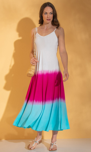 Strappy Dip Dye Maxi Dress - Aqua/Pink