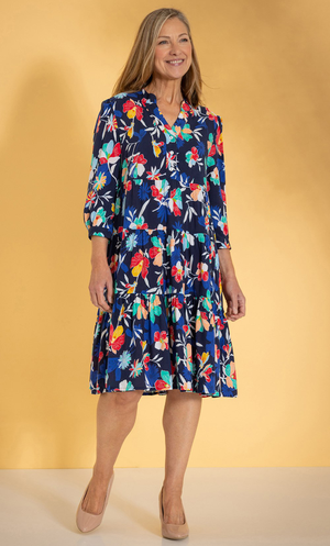 Anna Rose Bold Floral Print Dress - Navy/Multi