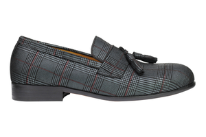 Real Blue Tweed Check Leather Loafers Black