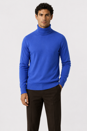 ROLL NECK JUMPER LIGHTWEIGHT STRETCH COTTON, ROYAL BLUE