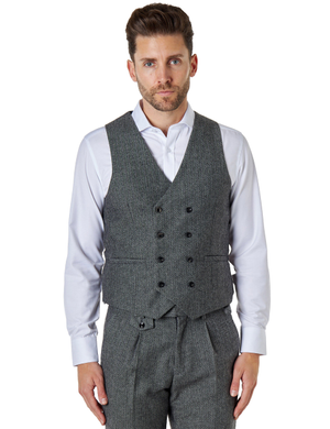 JAX - HERRINGBONE TWEED DOUBLE BREASTED GREY WAISTCOAT