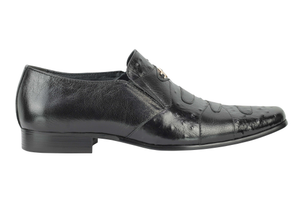 BLACK REAL LEATHER SLIP ON SHOES