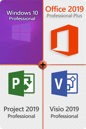 Windows 10 Professional + Visio 2019 Professional + Project 2019 Professional + Microsoft Office 2019 Professional Plus Lizenz für 3 PC