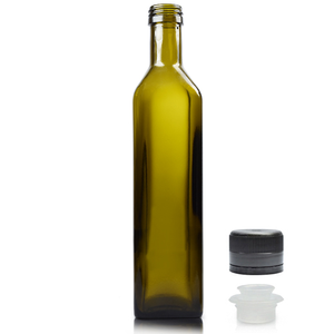 500ml Green Glass Olive Oil Bottle With Black Pour Cap