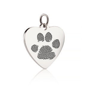 Silver Paw Print Heart Charm