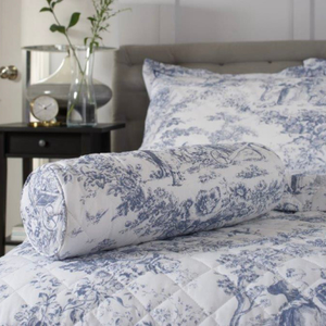 The Lyndon Company Toile Blue Printed Bolster Cushion (46cm x 14cm)