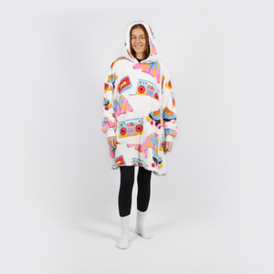 Stay Cosy Retro White Oversized Blanket Hoodie - Universal Fit