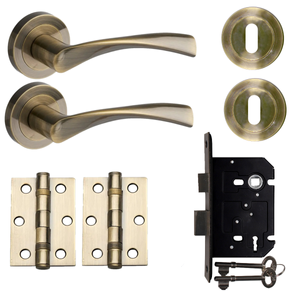 Marvel Lever on Rose Sashlock Door Handle - Antique Brass - Complete Door Pack - Designer Levers