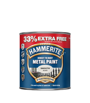 Hammerite - Smooth Direct to Rust Metal Paint - 750ML + 33% Extra Free - Silver